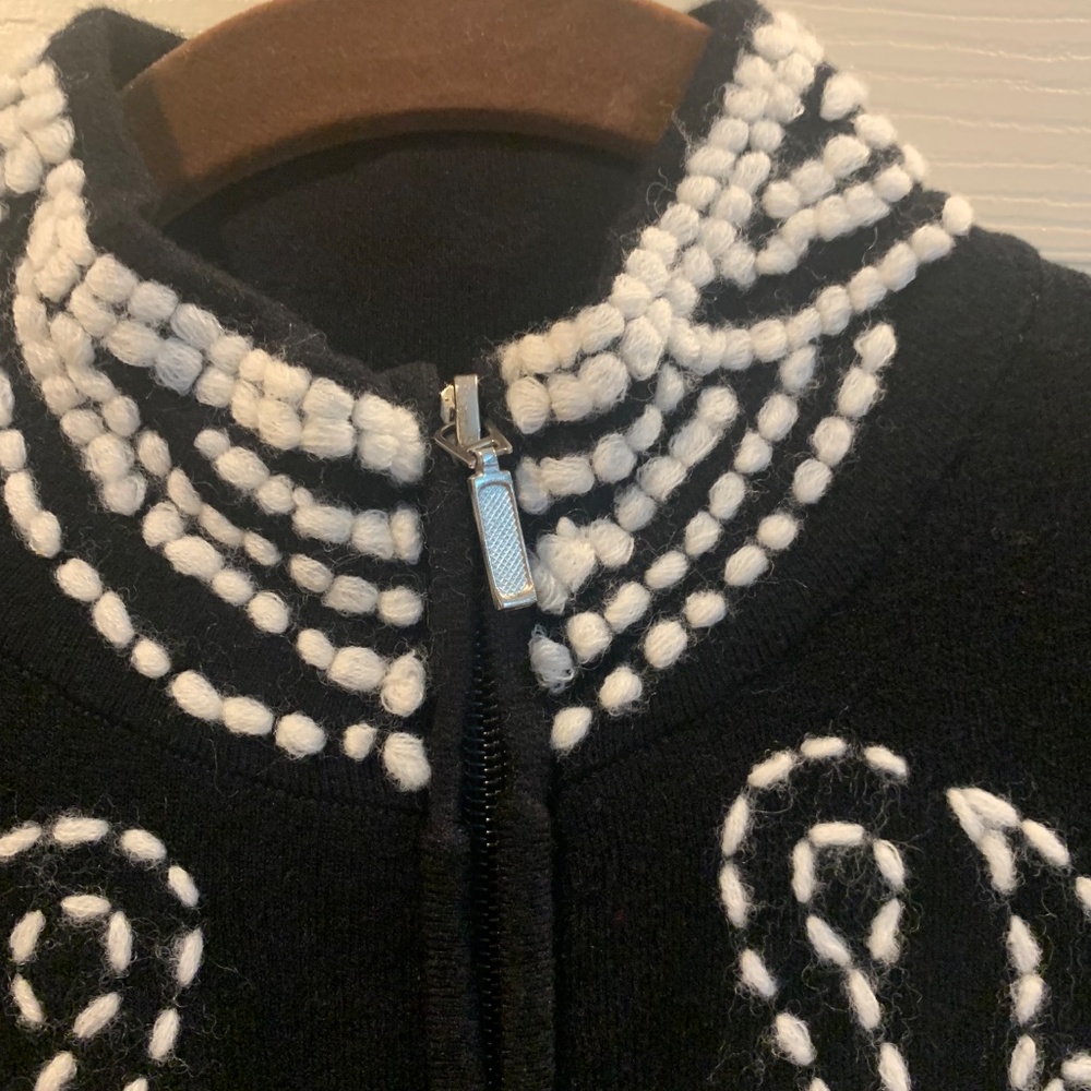 White House Black Market Black/Ivory Double Zip Cardigan Sweater sz M - Picture 3 of 7